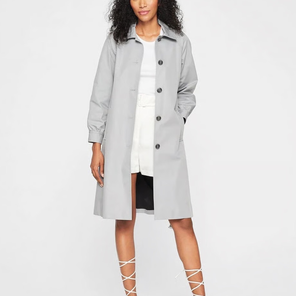 Club Monaco Women's Small Gathered Trench Gray Buttons Belt Top Tier Classy Coat